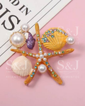 Broche Estrela-do-Mar com Conchas, Pérolas e Strass