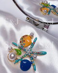 Broche Estrela-do-Mar Colorido com Conchas, Pérolas e Strass